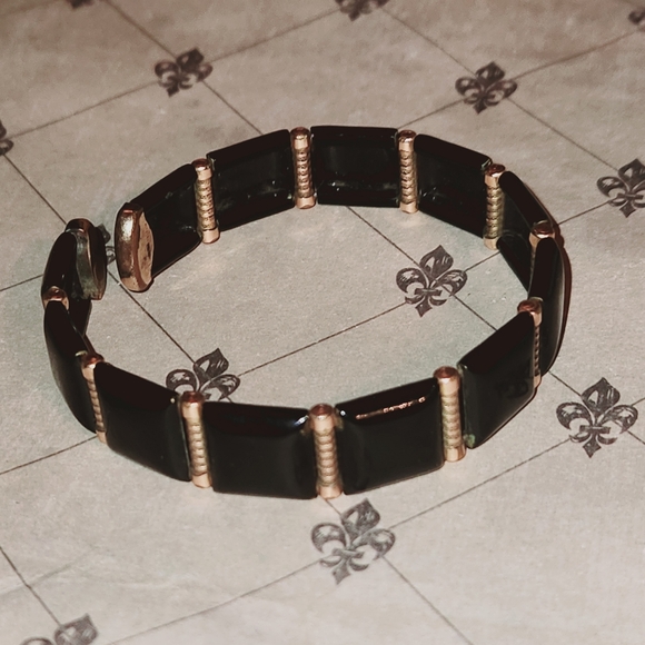 Vintage Pat Pending Black Enamel Over Brass  Gold Filled Mourning Wrap Bracelet - Picture 5 of 5